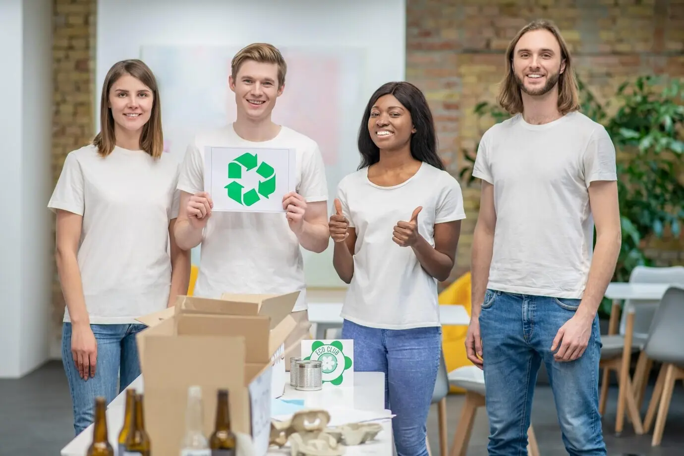 Young ecologists at work in a recycling center